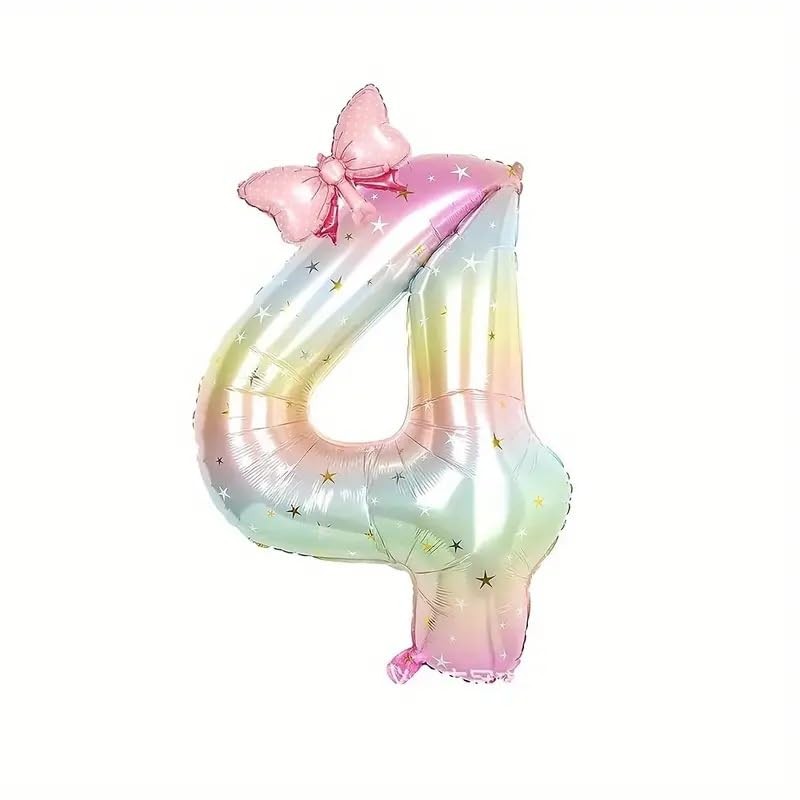 Number 4 40 Inch Rainbow Star Gradient Giant Number Balloon & Mini Bow Balloo…