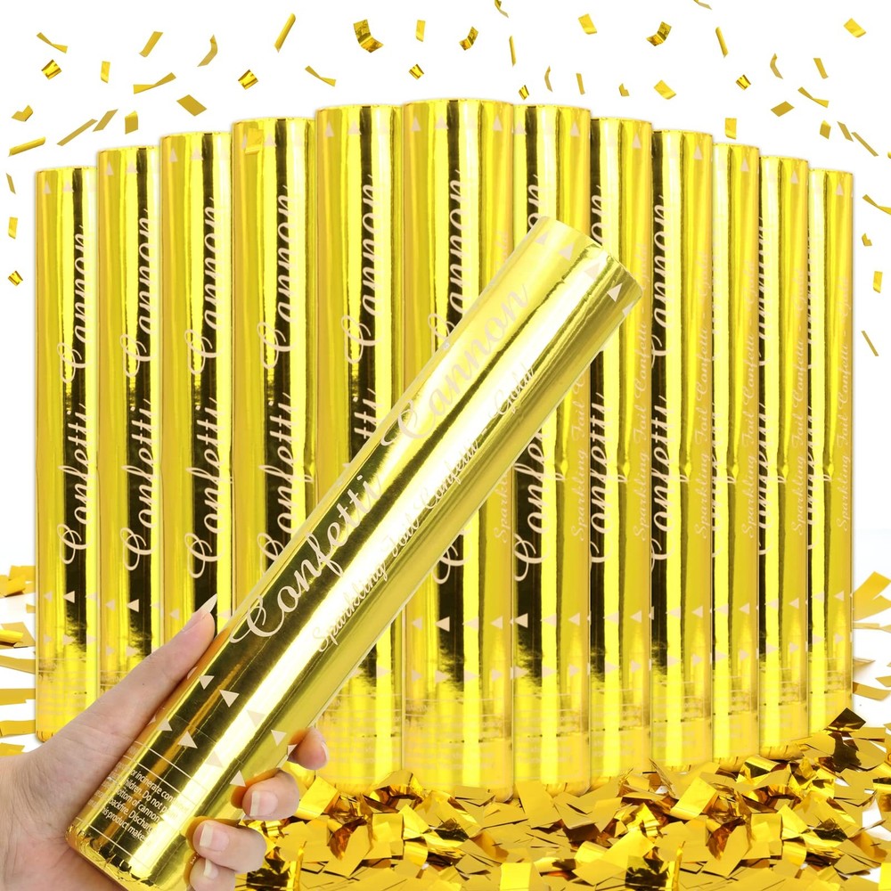 Gold Confetti Poppers – 12 Pack Golden Confetti Cannon for Wedding, Birthday,…