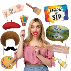 Paint and Sip Party Photo Booth Props, Creative Artist & Wine Themed Decorati…