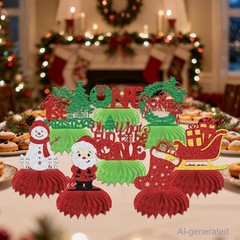 8 PCS Christmas 1st Birthday Honeycomb Centerpieces Green Red Silver Decor
