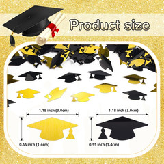Gold and Black Graduation Cap Confetti 2026, Class of 2026 Table Centerpiece Gra