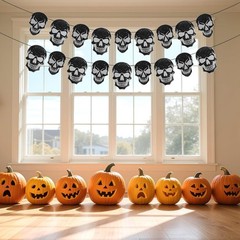2pcs Pre-Strung Halloween Hanging Banners Glitter Spooky Skull Party Decorations