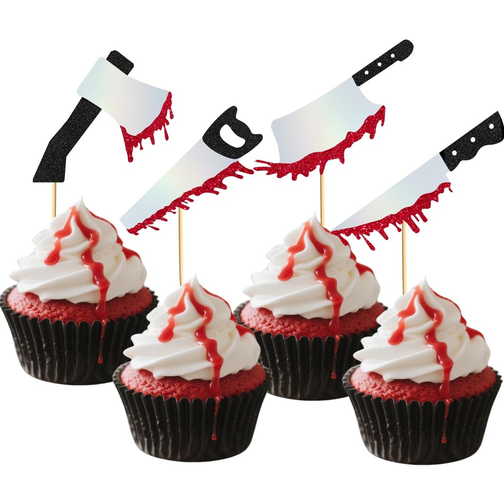 Halloween Cupcake Toppers, 24 Pcs Halloweens Birthday Decorations