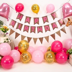 Pink Leopard Decorations, Gold Cheetah Print Animal Balloons Hot Pink and Hea…