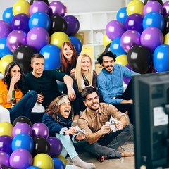 HILAVO 60 Pcs Metallic Purple Royal Blue Yellow Black Balloons Party Decor