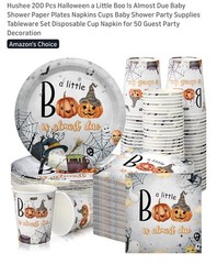 Hushee Halloween Baby Shower Tableware Set 200pcs “A Little Boo” for 50