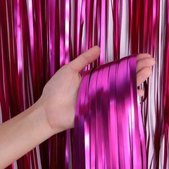 2 Metallic Tinsel Foil Fringe Curtains 3.2 ft x 6.6 ft Baby Shower Gender Reveal