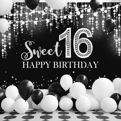 Mocsicka Sweet 16 Birthday Backdrop Glitter Silver 7x5ft,