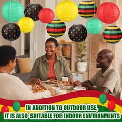 12 Pcs Juneteenth Decoration Black History Paper Lanterns Black Red Green Ye…