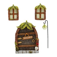 4 Piece Glow in the Dark Fairy Gate Cottage Miniature Garden Statues Resin Set