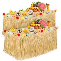 Luau Party Decorations, Grass Table Skirt for Large, 2PCS Straw Yellow