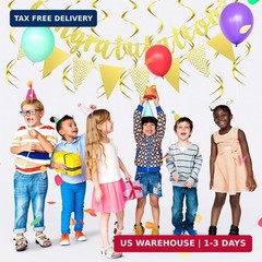 Outus Pre-strung Glitter Congratulations Banner Triangle Flag Banner with 12 Pie
