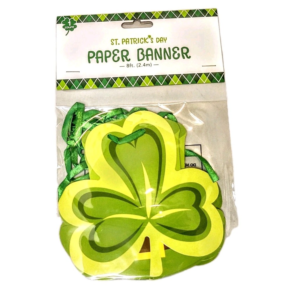 8 ft. St. Patrick’s Day Shamrock Green paper banner party supplies wall decor