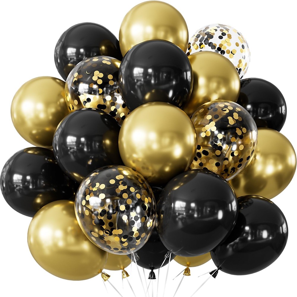 Adeyoo Black and Gold Balloons – 50PCS Graduation Balloons 12 Inch Metallic G…