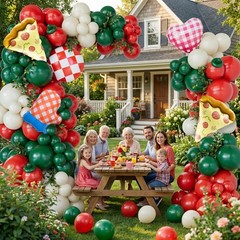 Pizza Party Decorations Kit with Red Dark Green White Latex Balloon arch Pizz