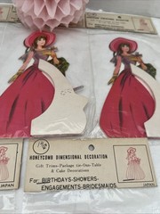 6 Vtg Honeycomb Center Paper Lady Decorations Japan Bridal Shower Birthday