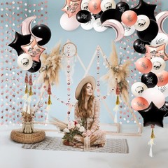 Boho Party Decorations 49 Pcs Rose Gold Black Balloon Kit – Halloween Birthday