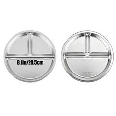 PandaEar 3 Pack Stainless Steel Divided Plates for Kids, 8.1” Onesize, Silver