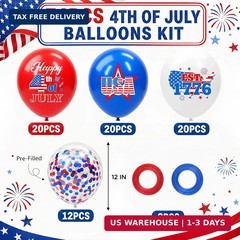 74 Pack 4th of July Decorations Red White and Blue Balloons Set – 12 Inch USA 4t