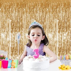 3 PCS Gold Tinsel Foil Fringe Curtains 3.3×6.6ft Photo Booth Party Decorations