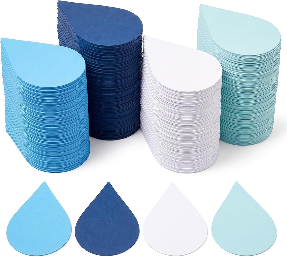 360 Pcs Raindrop Cutouts Paper 3.9 Inch White and Blue Die Cuts for DIY Craft Pr