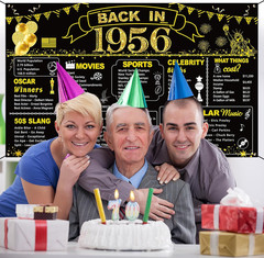 70Th Birthday Black Gold Party Decoration, Back in 1956 Banner 70 Year Old Birth