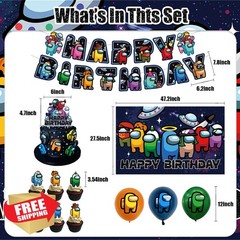 42Pcs Among Game Party Supplies Pack Includes，Banner，Cake Topper，Blackdrop,Ba…