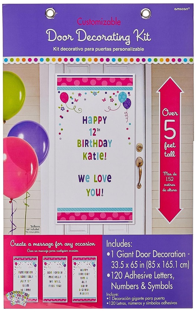 Purple & Teal Bright Polka Dot Stripe Birthday Party Door Decoration Kit