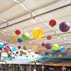 Colourful Paper Lanterns,12Pcs Rainbow Hanging round Paper Lamps for Classroom,B