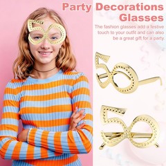 6-Pack Birthday Glasses with Rhinestones, 50th Photo Booth Props [Gold]