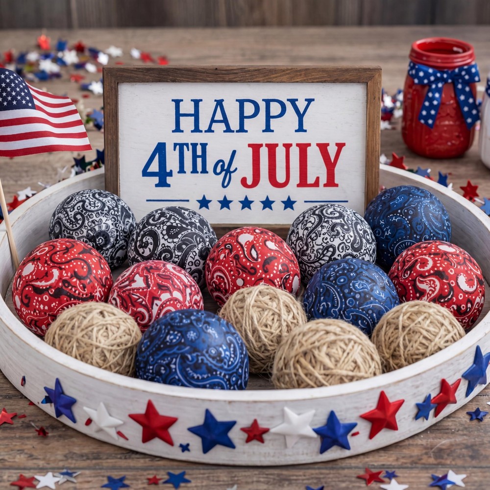 12 Pcs Patriotic Paisley Ball Decorations 2.36 Inch 4th of July Red White Blue F