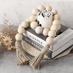 Farmhouse Decor Large Wood Bead Garland 50inch long with 1.6″ Diameter beads,
