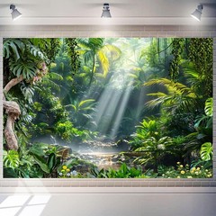 Large Jungle Party Backdrop – Green Nature Scene Tapestry for Safari Decor, 20×1