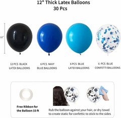 Blue Black Birthday Decorations Set Banner Balloons Pom Poms Party Decor