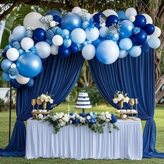 Blue Balloons 60 pcs 12 Inch Light Navy Baby Pearl Blue Metallic Latex Balloo…