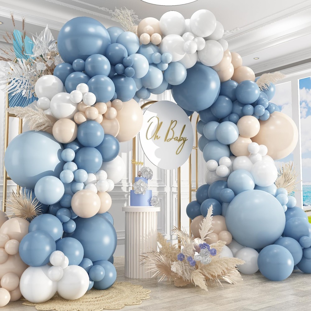 412Pcs Dusty Blue White Sand Balloon Arch Garland Kit,18 12 10 5 Inch Slate F…