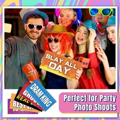 24 Designs Fun Photo Booth Props Fun Colorful Party Sign Decor Double Sided 11×5