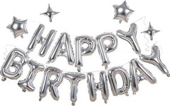 Silver Happy Birthday Banner Balloon Aluminum Foil 16 Inch Letter,10 Inch Fiv…