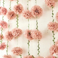 2 Pcs Pink Tissue Paper Pom Pom Garlands, Paper Flowers for Birthday Decorations