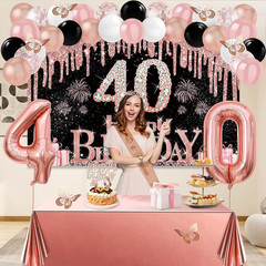 40Th Birthday Decorations Women, 49Pcs Black Rose Gold Black Happy 40Th
