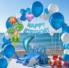 176 PCS Ocean Blue Happy Birthday Party Balloons with Pump Under the Sea