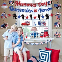 Memorial Day Decorations Banner and Hanging Swirls, No-DIY Memorial Day Remem…
