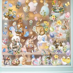 9 Sheets Easter Window Clings, 87 PCS Watercolor Easter Party Decorations with B