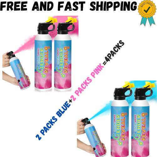 Merear Large Gender Reveal Fire Extinguisher 2 Packs Blue+2 Packs Pink=4packS