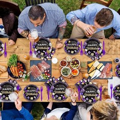 Luxurious Purple and Black Birthday Party Supplies Set for 24 Guests
