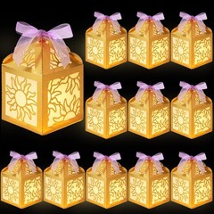 Gold Sun Lanterns Centerpieces Birthday Paper Boxes Ribbon Cutout Decor 15 PCS