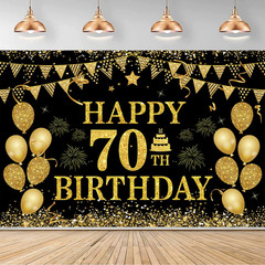 70th Birthday Decorations Happy 70th Birthday Banner for Men Women Black Gold 70