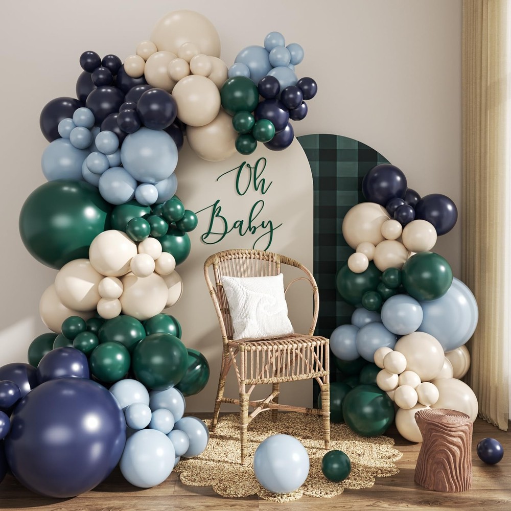 Blue and Green Balloons Arch Garland Kit, Tartan Plaids Decorations Baby Show…