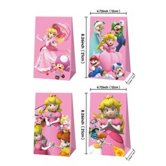 12PCS Princess Peach Toadstool Gift Bag Candy Bag Stickers Kids Party Decoration