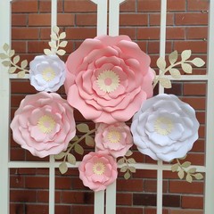 Blush Pink White 3D Flower with Leaf for Nursery Wall Decorations Girl Baby S…